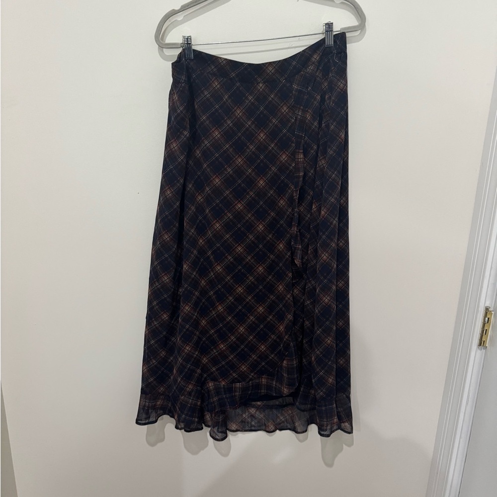 Maurices Black and Brown Plaid Midi Skirt